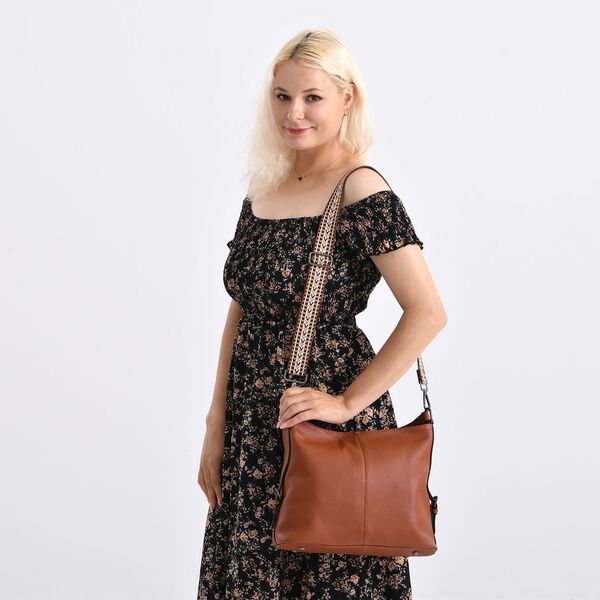 Leder-Crossbody-Tasche mit 3 Tragevarianten, 32x12x25 cm, Braun image number 3