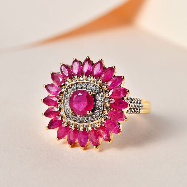 Afrikanischer Rubin (Fissure gef&uuml;llt) Ring, 925 Silber Gelbgold Vermeil, (Gr&ouml;&szlig;e 17.00) ca. 3.44 ct image number 2