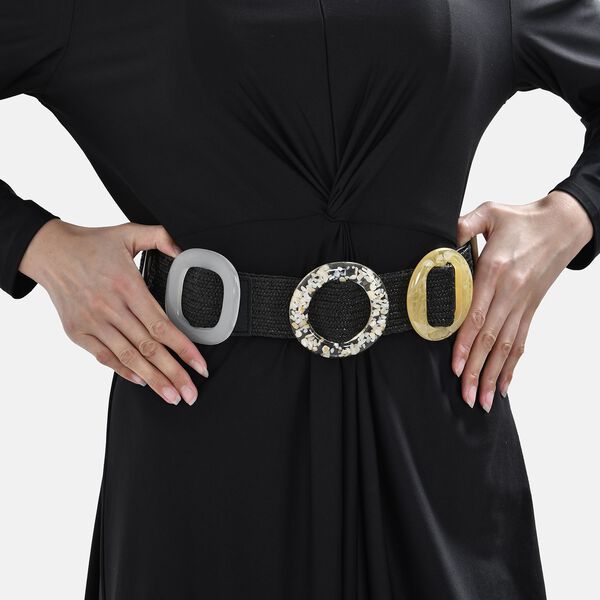 Elastischer Gürtel mit 5 Harz-Schnallen, Schwarz image number 5