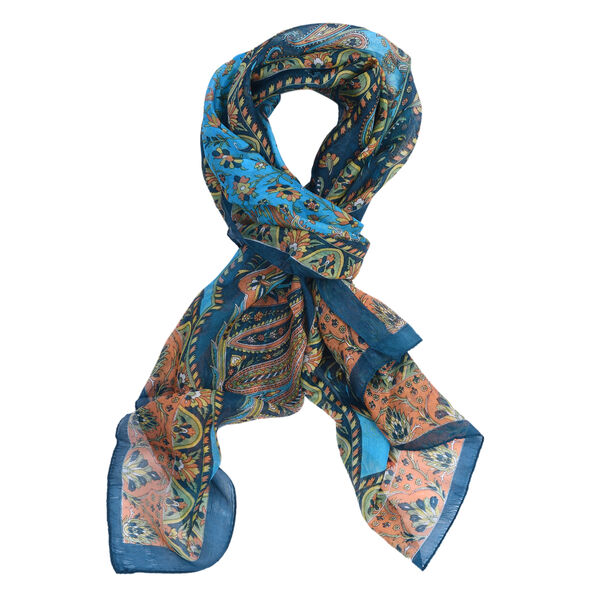 100% Natur Seide, Designer Schal, 50x160 cm, Petrol image number 4