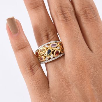 D'Joy AA Mehrfarbiger Saphir, Wei&szlig;er Zirkon Ring 925 Silber 750 Gelbgold Vermeil (Gr&ouml;&szlig;e 20.00) ca. 2.17 ct