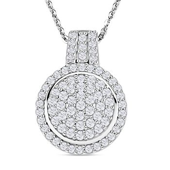 Wei&szlig;er Diamant Anh&auml;nger mit Kette, 925 Silber platiniert, ca. 0.75 ct