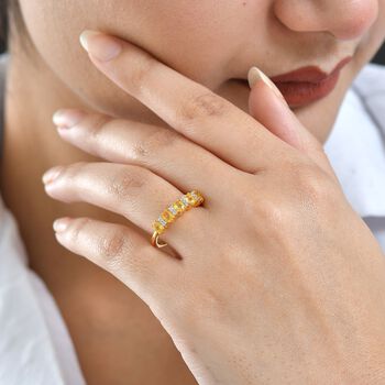 D'Joy Gelber Saphir, Wei&szlig;er Zirkon Ring 925 Silber 750 Gelb Vergoldet (Gr&ouml;&szlig;e 19.00) ca. 1,23 ct