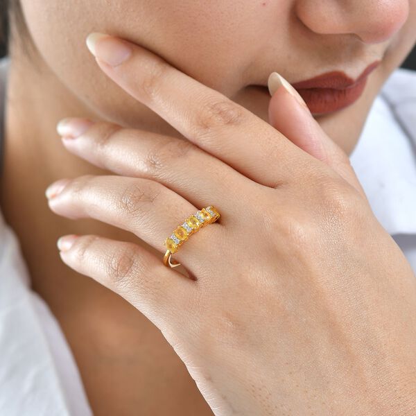 D'Joy Gelber Saphir, Wei&szlig;er Zirkon Ring 925 Silber 750 Gelb Vergoldet (Gr&ouml;&szlig;e 19.00) ca. 1,23 ct image number 3