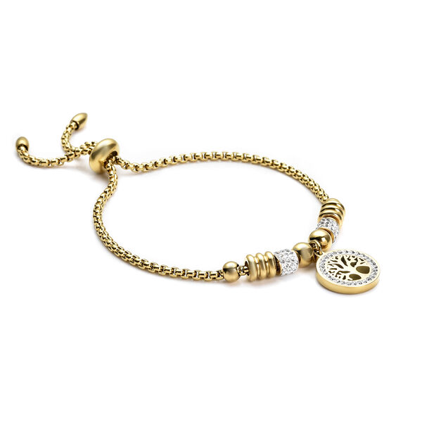 Weißes Kristall Bolo Lebensbaum-Armband, ca. 15.25 cm Edelstahl IP-Gold image number 3