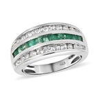 Kagem Sambischer Smaragd, Weißer Zirkon Ring 925 Silber platiniert (Größe 16.00) ca. 1,36 ct image number 3