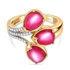 D'Joy Maulbeer Mondstein, Wei&szlig;er Zirkon Ring 925 Silber 750 Gelb Vergoldet (Gr&ouml;&szlig;e 19.00) ca. 3,99 ct