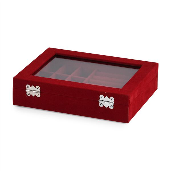 Elegante Schmuckbox aus edlem Samt mit Glasdeckel, 20x15x5 cm, Weinrot image number 4