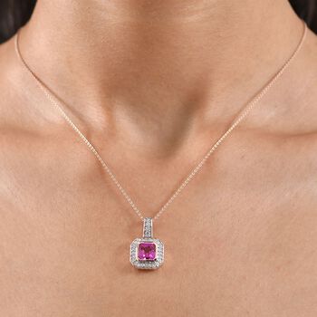 LUXURIANT AAA Labor Rosa Saphir und Labor Diamant Anh&auml;nger mit 50cm Kette - 2,63 ct.