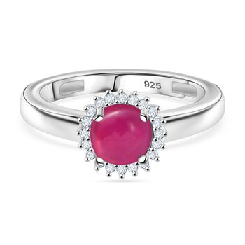 AA Afrikanischer Rubin (Fissure gef&uuml;llt), Moissanit Ring 925 Silber (Gr&ouml;&szlig;e 17.00) ca. 1.90 ct