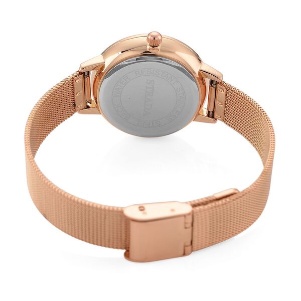 STRADA Uhr mit Japanischem PC21S Werk, Edelstahl-Mesharmband, florales Zifferblatt Rosa mit Wei&szlig;em Kristall, Ros&eacute;vergoldet image number 7