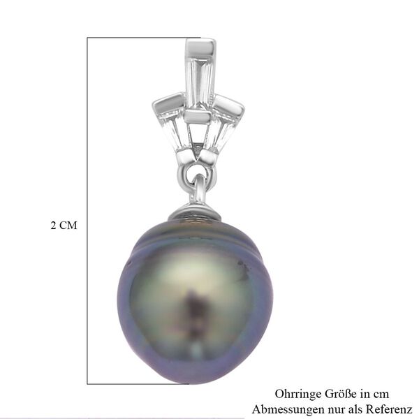 Tahiti Perle und wei&szlig;e Zirkon Ohrringe, 925 Silber rhodiniert ca. 0.61 ct image number 5