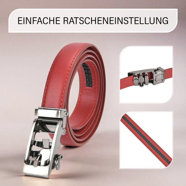 Automatik-Schnallen Ledergürtel, Rot image number 3