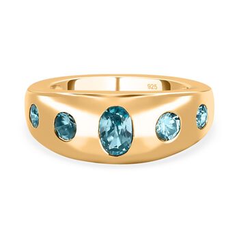 Kambodschanischer blauer Zirkon-Ring, 925 Silber vergoldet (Gr&ouml;&szlig;e 16.00) ca. 1.58 ct