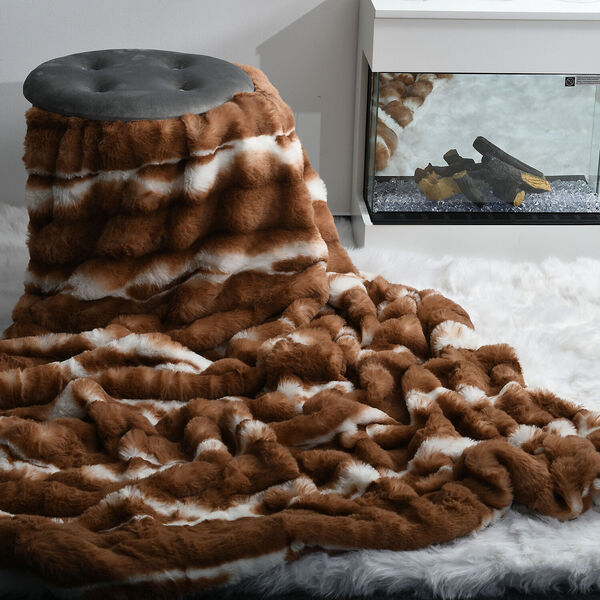 Weiche doppelseitige Kunstfell-Decke, Braun image number 2