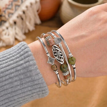 Flexibles und schwarz oxidiertes Unakite Armband - 40 ct.