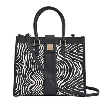 LA MAREY - Echtleder Handtasche 33x14x27,5cm, Griff 11cm, Crossbody 120cm, schwarz mit Zebramuster