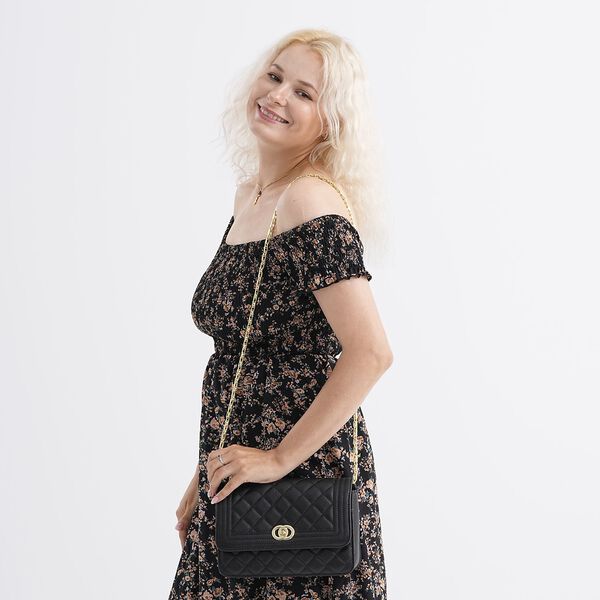 100% Echtleder Crossbody Tasche mit Metallkettenriemen in Stepp-Optik, 23,5x15x8cm, Hellgrau image number 2