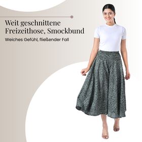 Weit geschnittene Freizeithose, Smockbund, 85x39cm, Schwarz und grün