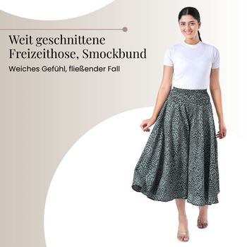 Weit geschnittene Freizeithose, Smockbund, 85x39cm, Schwarz und gr&uuml;n