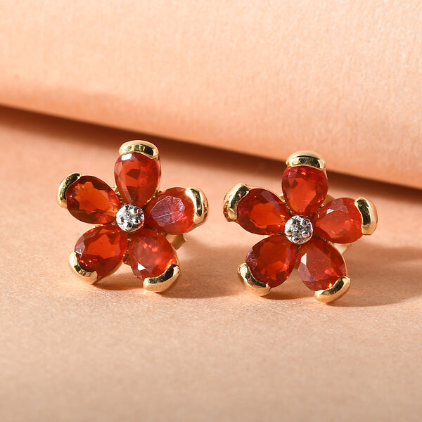 Mexikanischer Kirschfeuer-Opal und Zirkon Ohrringe 925 Silber vergoldet ca. 1,06 ct image number 2