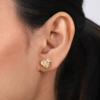 Liebesknoten wei&szlig;e Diamant-Ohrstecker, 925 Silber vergoldet - 0,25 ct.