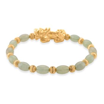 Gr&uuml;ner Aventurin Pixiu Armband, flexibel (ca. 18 - 19 cm), gelb vergoldet ca. 35.00 ct