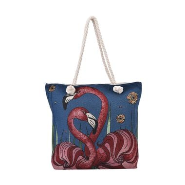 Jacquard gewebte Jute-Tasche mit Flamingo Design, 42x34 cm