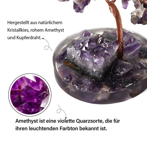 Handgefertigter Amethyst-Kristallbaum aus Kupferdraht, 8×12 cm, Lila image number 2