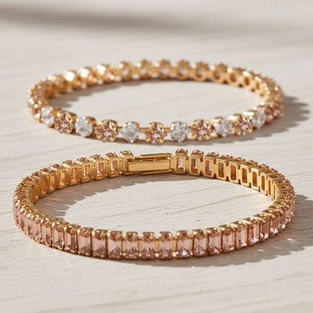 2er Set - Champagner Zirkonia, Wei&szlig;er Zirkonia Armband ca. 19 cm, Nickelfreies Messing, Goldfarben