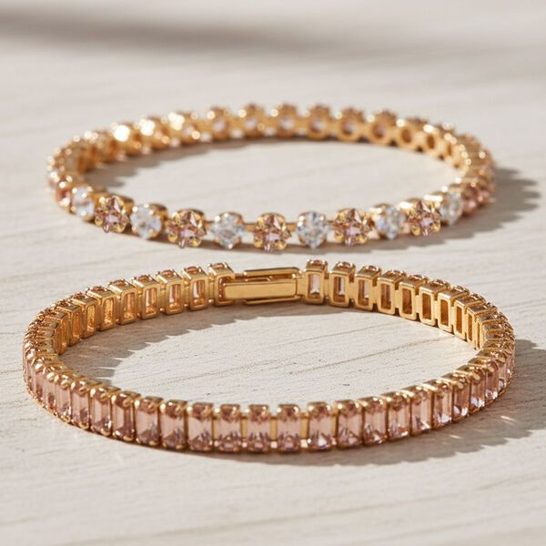 2er Set - Champagner Zirkonia, Wei&szlig;er Zirkonia Armband ca. 19 cm, Nickelfreies Messing, Goldfarben image number 2