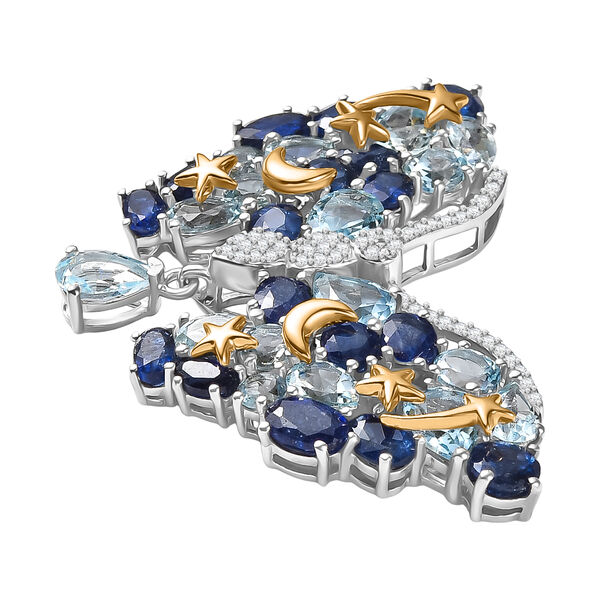 GP Trionfo Kollektion Himmelblauer Topas, Masoala Saphir (Fissure gef&uuml;llt) Anh&auml;nger mit kette ca. 50 cm, 925 Silber Rhodiniert und 750 Gelbgold Vermeil ca. 19.62 ct image number 4