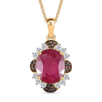 D'Joy Afrikanischer Rubin, roter Diamant und Zirkon Anh&auml;nger mit 50cm Kette - 7,65 ct.