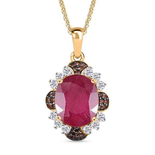 D'Joy Afrikanischer Rubin, roter Diamant und Zirkon Anh&auml;nger mit 50cm Kette - 7,65 ct.