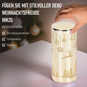 LED-Deko-Zylinder aus Glas mit Weihnachts-Motiven, Gold