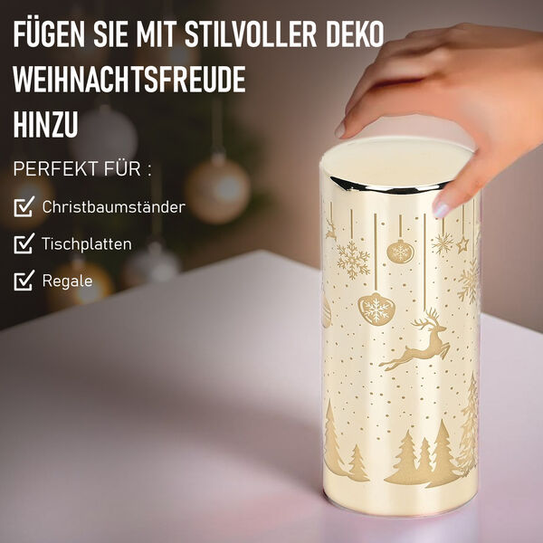 LED-Deko-Zylinder aus Glas mit Weihnachts-Motiven, Gold image number 3