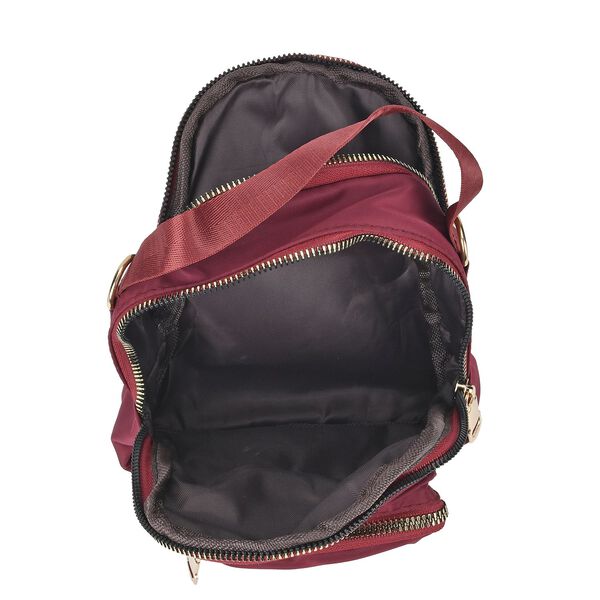 Kompakte Umh&auml;ngetasche mit RFID-Schutz, 4 Au&szlig;enf&auml;chern, verstellbarem Gurt, 16x5x19 cm, Burgunderrot image number 8