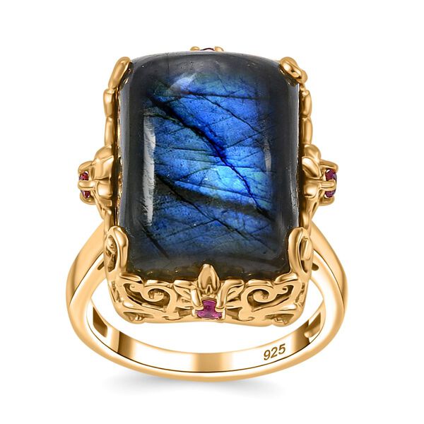 AAA Labradorit und Rhodolith Granat Ring - 18,80 ct. image number 4