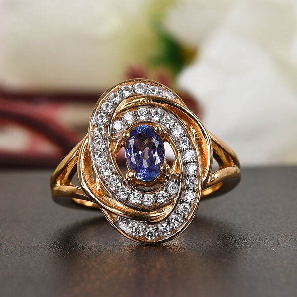 Tansanit und Zirkon Ring 925 Silber Gelbgold Vermeil ca. 0.8 image number 2