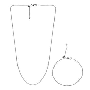 2er-Set Kordelkette und Armband, platiniertes Silber