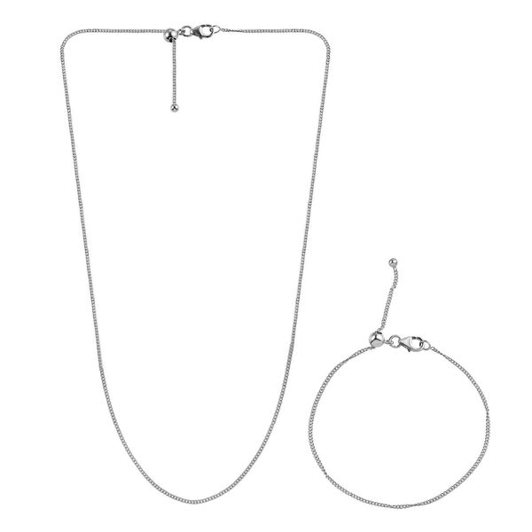 2er-Set Kordelkette und Armband, platiniertes Silber