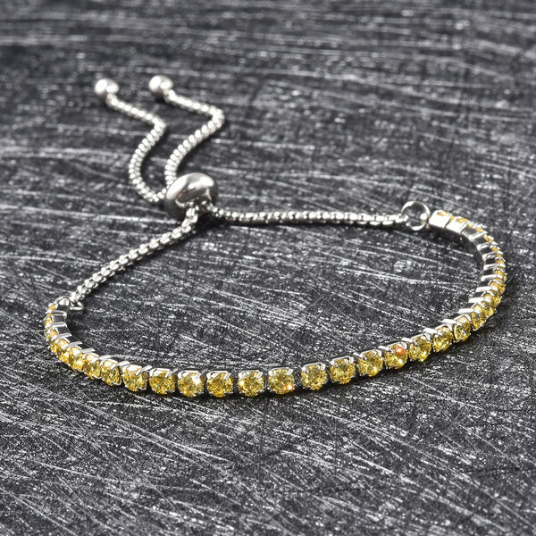 Simulierter Gelber Diamant Flexibel Bolo Armband ca. 15-22 cm Edelstahl image number 2