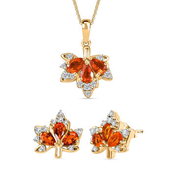 D'Joy AAA Blaze Feueropal und Zirkon Ohrringe und Anh&auml;nger mit 50cm Kette