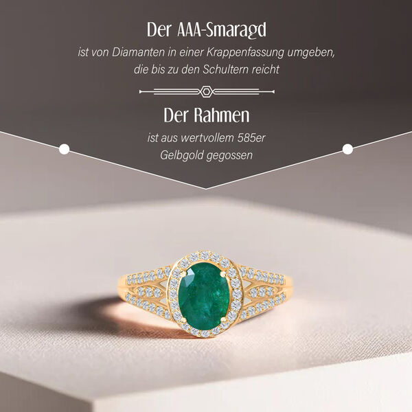 AAA Kagem sambischer Smaragd und Diamant-Ring in 585 Gelbgold - 1,56 ct. image number 2