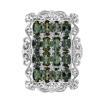 Gr&uuml;ner Turmalin, Wei&szlig;er Zirkon Ring 925 Silber rhodiniert (Gr&ouml;&szlig;e 17.00) ca. 3,70 ct