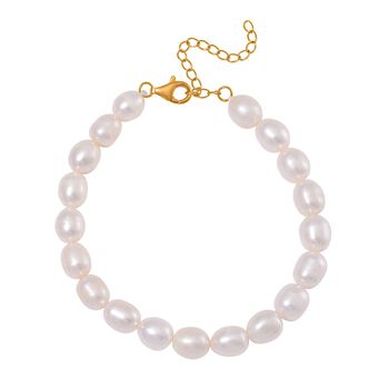 Wei&szlig;e S&uuml;&szlig;wasser Perle Armband ca. 19 cm 925 Silber vergoldet