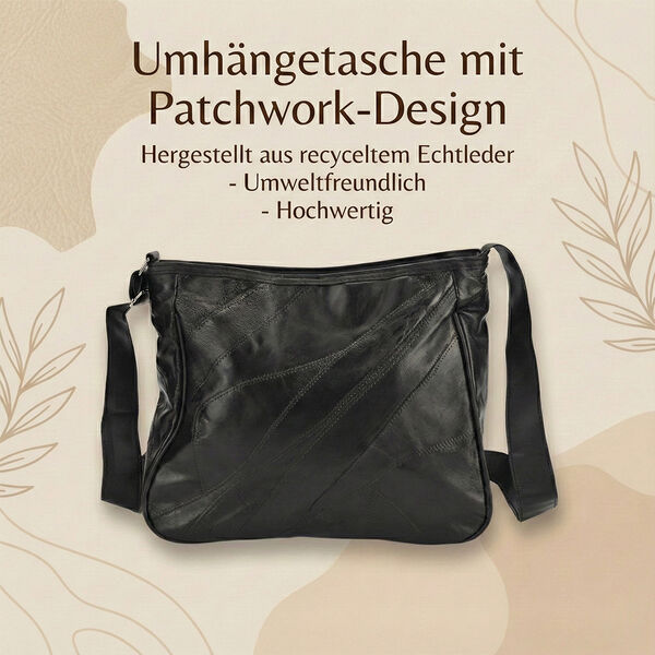 Umh&auml;ngetasche aus Leder, Patchwork-Design, 31&times;11&times;27cm, Burgund image number 2