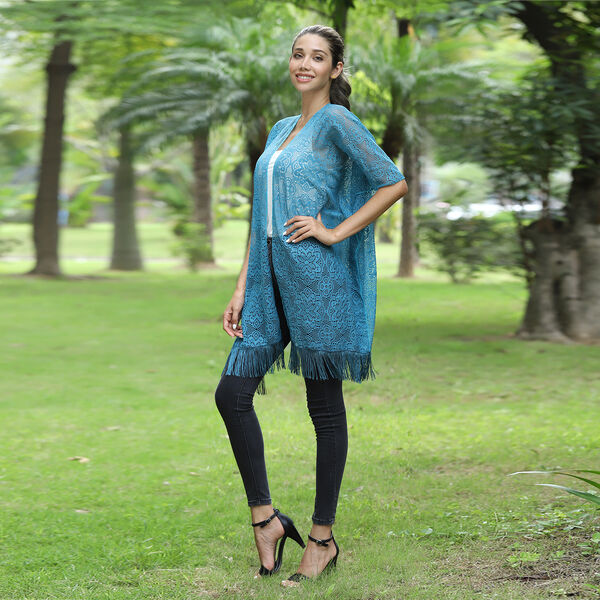 JOVIE Cardigan aus Spitze mit Quasten, Einheitsgr&ouml;&szlig;e, T&uuml;rkis image number 2