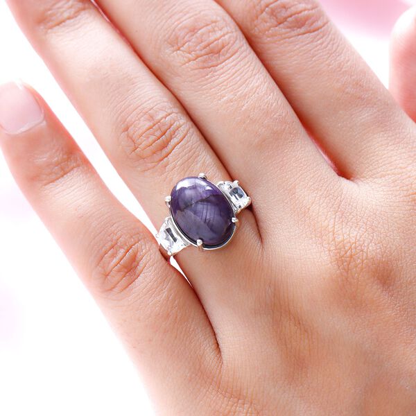 Sternrubin und wei&szlig;er Zirkon-Ring, 925 Silber platiniert  ca. 10,71 ct image number 3