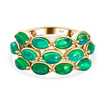 Gr&uuml;n, &auml;thiopischer Welo Opal Ring, 925 Silber Gelbgold Vermeil, (Gr&ouml;&szlig;e 20.00) ca. 1.70 ct